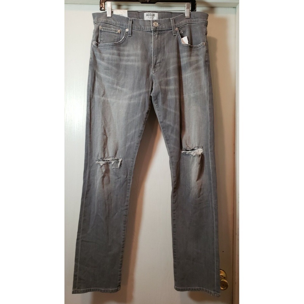 Men's NWT Agolde Premium Slim Fit Bedford Jeans Size 33 Gray Destroyed